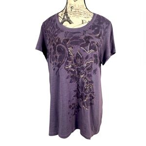 Sonoma Life + Style Purple Sequenced Beaded Cotton Floral Top Size Large